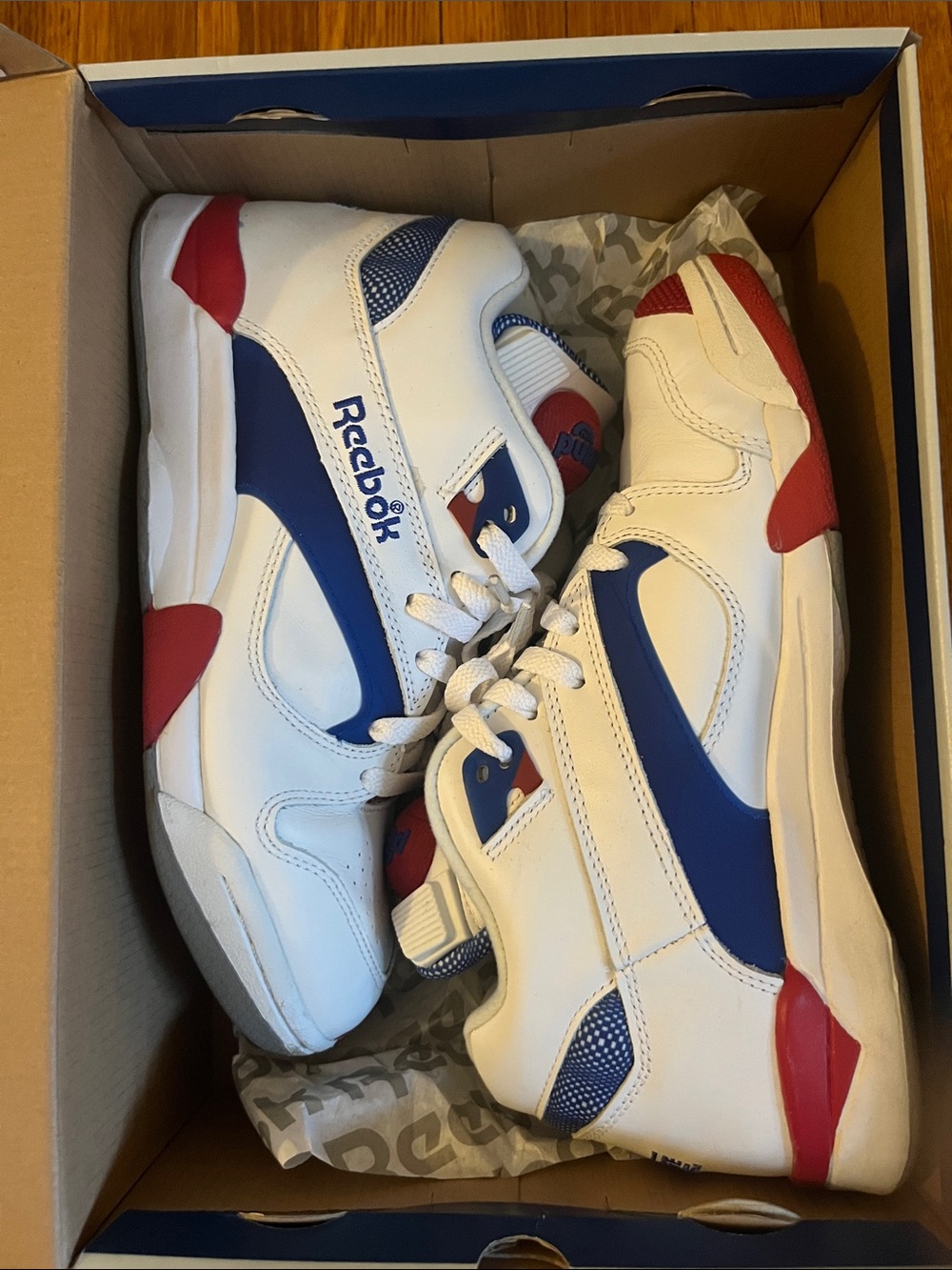 Reebok Court Victory Pump White, Blue & Red Sneakers Men’s